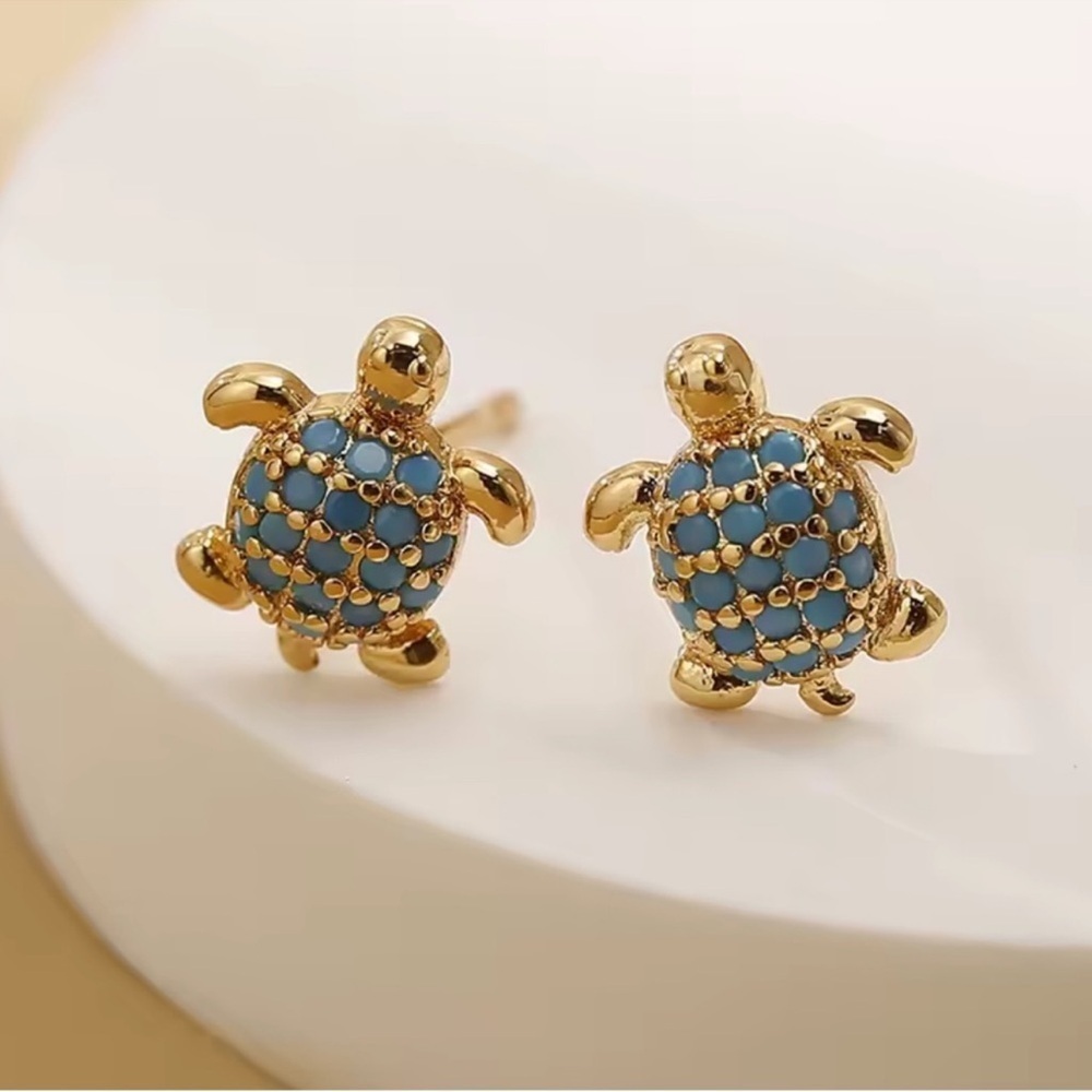 Anthropologie Gold and Blue Turtle Earrings
